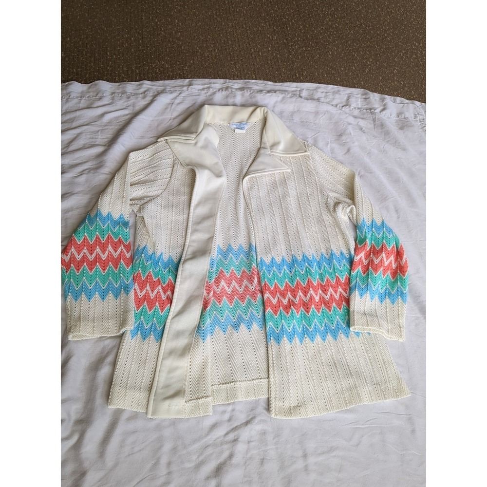 Vtg Sears Mesh Shirt Chevron Open‎ Front Multicolor Sz Small 70s' Disco Rave